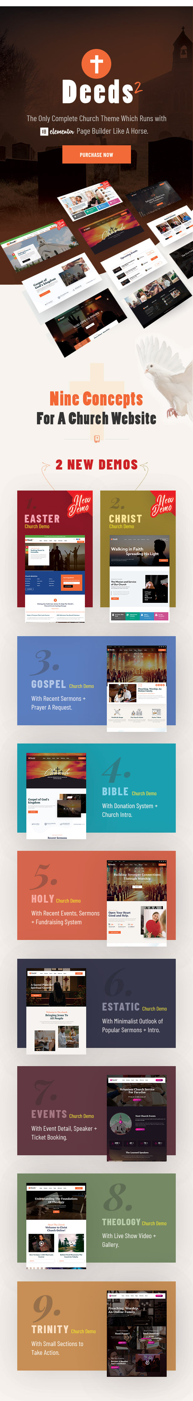 Deeds2 - 2026 Church WordPress Theme with Sermons, Prayers & Events